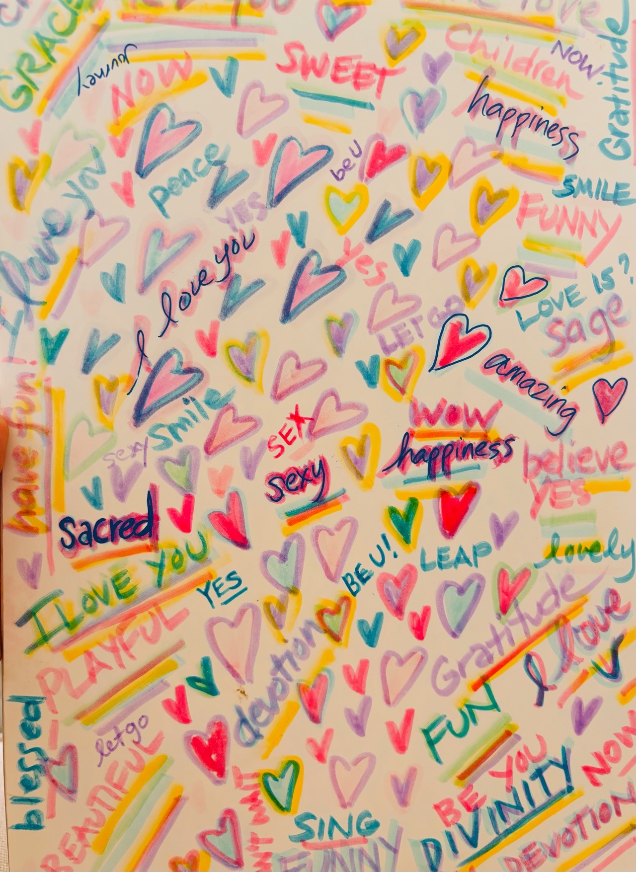 Colourful intuitive artwork by Lisa Love inspired by drawing from the heart, gratitude and creative expression.